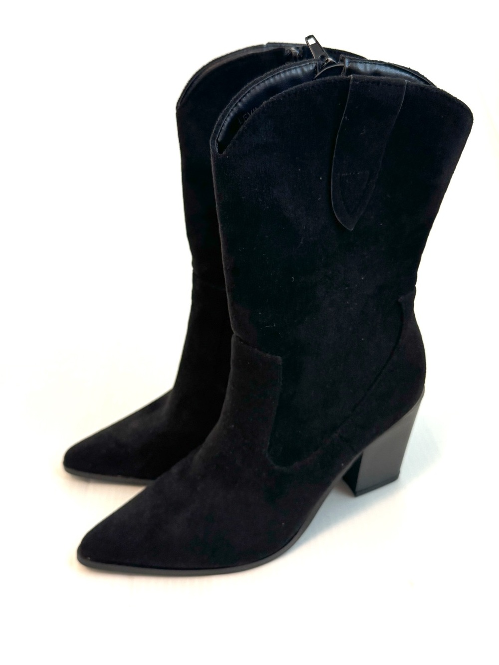Lulu's Levii Black Faux Suede Pointed-Toe Western Block Heel Boots